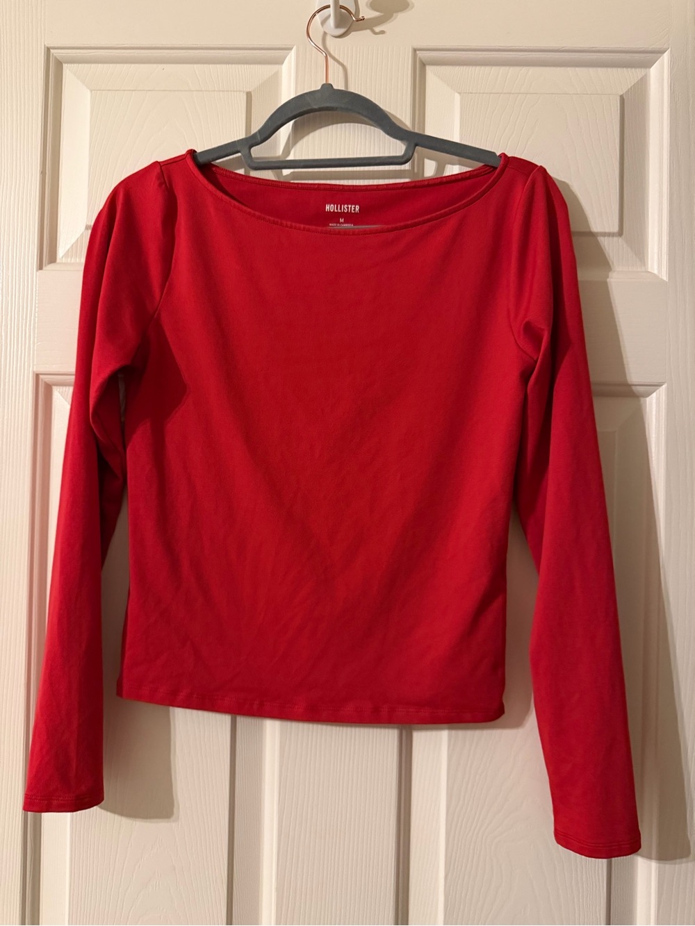 Hollister Red Boatneck Long Sleeve Top - size M